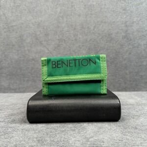 United Colors of Benetton Vintage Trifold Nylon Wallet Green Hook Loop 90s UCB